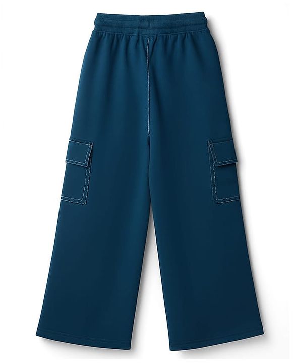 Pine Kids Knit Full Length Flared Solid Colour Track Pant With Pocket - Olive Green