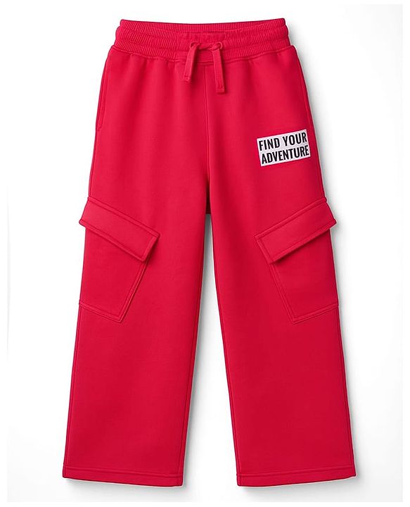 Pine Kids Knit Full Length Lounge Pant With Find Your Adventure Text Print With Pockets - Red
