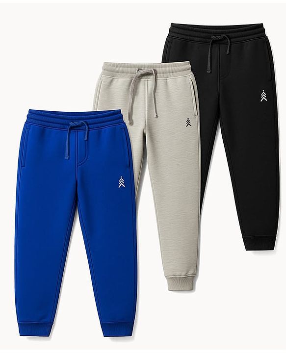 Pine Kids Knit Full Length Solid Colour Lounge Pant Pack Of 3 (Colour May Vary)