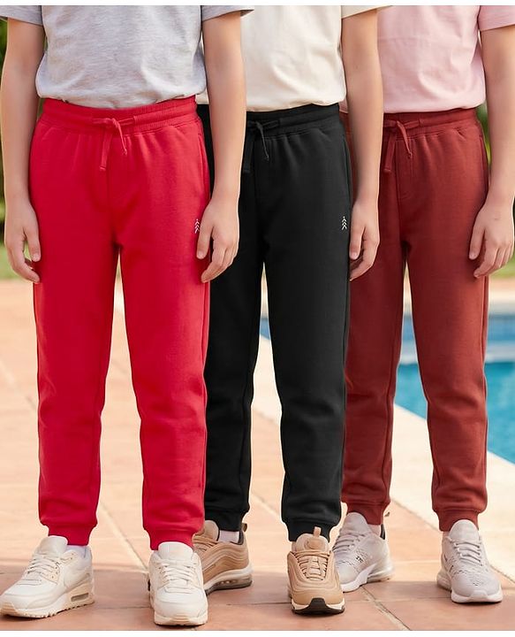 Pine Kids Knit Full Length Lounge Pant With Logo Print Pack Of 3 - Colour May Vary