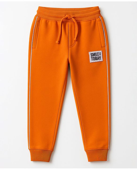 Pine Kids Knit Full Length Lounge Pant With Text Badge - Orange