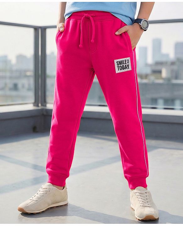 Pine Kids Knit Full Length Lounge Pant With Text Badge - Orange