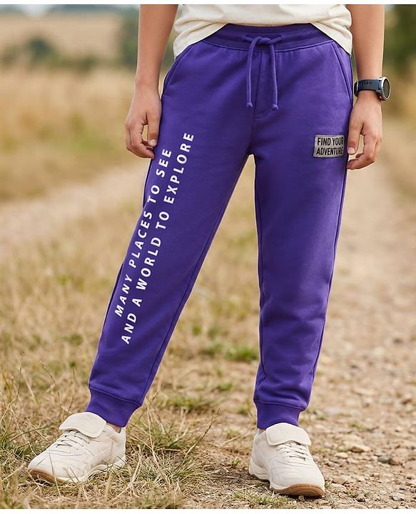 Pine Kids Knit Full Length Lounge Pant With Find Your Adventure Text Print - Purple