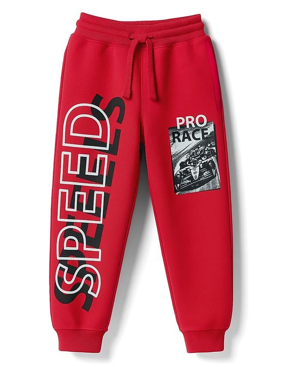 Pine Kids Knit Full Length Lounge Pant With Text Print - Red