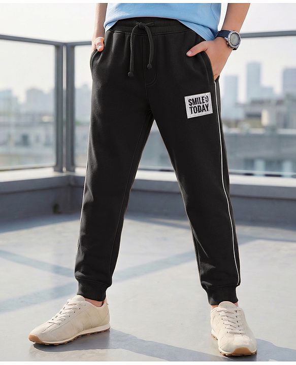 Pine Kids Knit Full Length Lounge Pant With Text Badge - Black