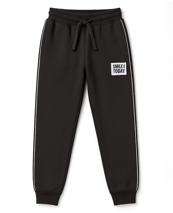 Pine Kids Knit Full Length Lounge Pant With Text Badge - Black