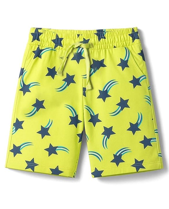 Pine Kids Single Jersey Knit Half Sleeves Co-ords Shorts Night Suit with Star Print - Lime Green