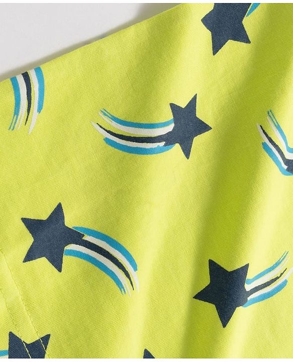 Pine Kids Single Jersey Knit Half Sleeves Co-ords Shorts Night Suit with Star Print - Lime Green