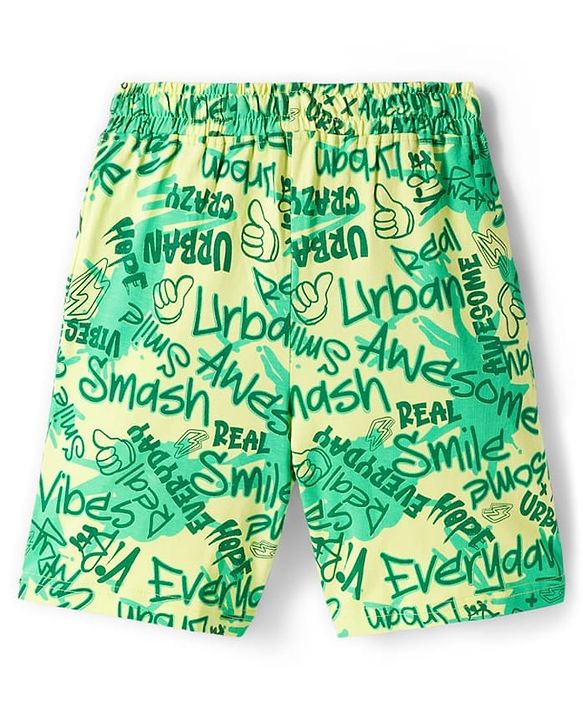 Pine Kids Single Jersey Knit Shorts Night Suit With Text Print - Lime Green