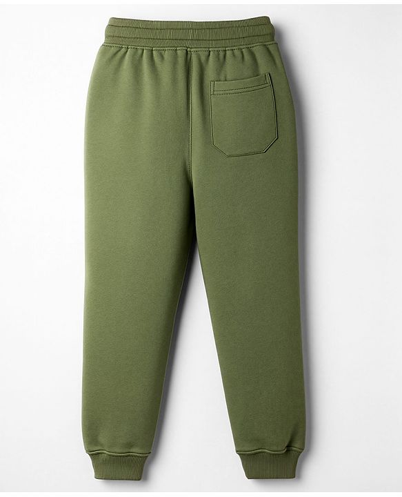 Pine Kids Knit Full Length Lounge Pant With Text Print - Olive Green