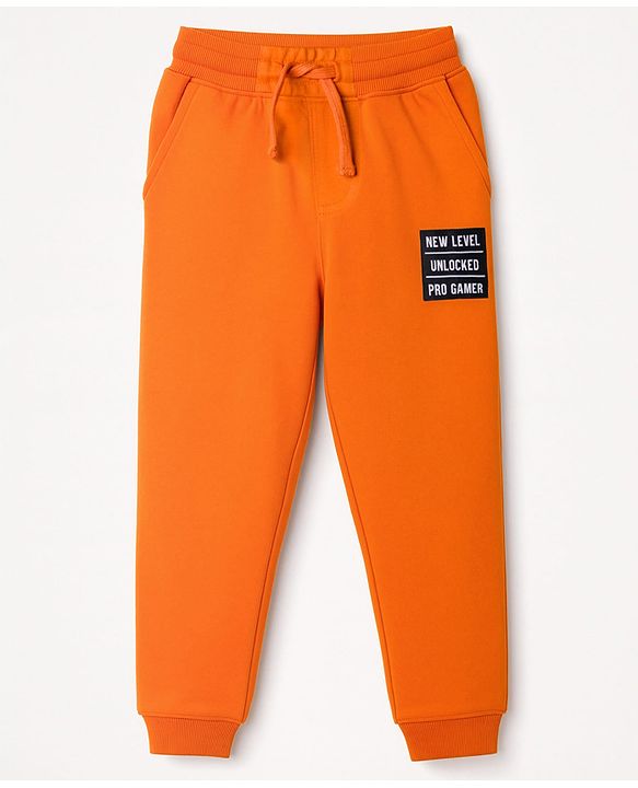 Pine Kids Knit Full Length Lounge Pant With Text Print - Olive Green