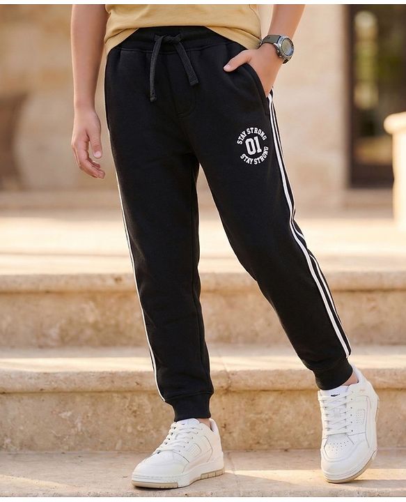 Pine Kids Knit Full Length Lounge Pant With Stay Strong Print - Black
