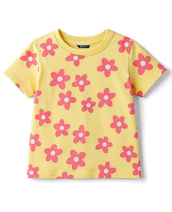 Pine Kids Single Jersey Knit Half Sleeves Co-ords Shorts Night Suit with Floral Print - Lemon