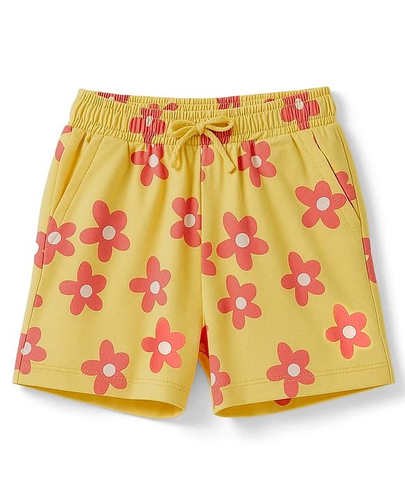 Pine Kids Single Jersey Knit Half Sleeves Co-ords Shorts Night Suit with Floral Print - Lemon