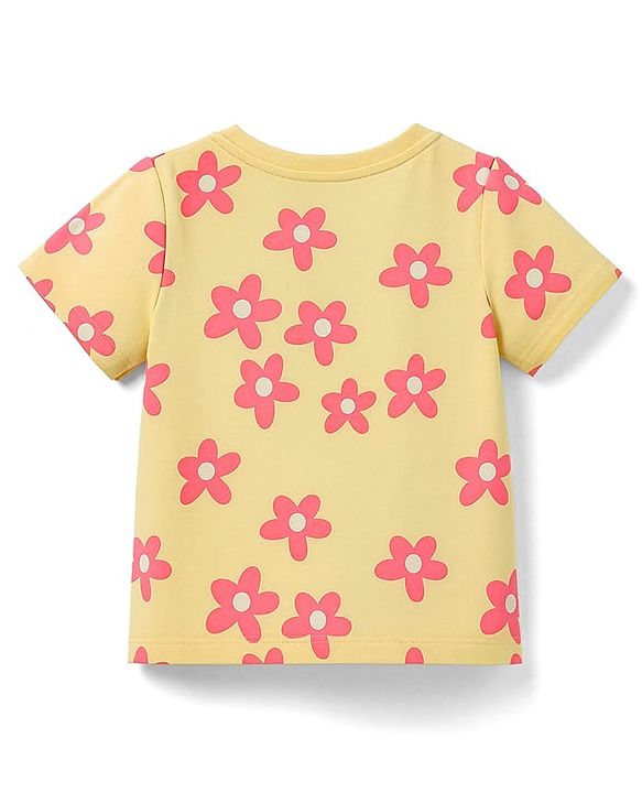 Pine Kids Single Jersey Knit Half Sleeves Co-ords Shorts Night Suit with Floral Print - Lemon