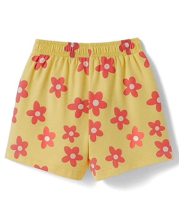 Pine Kids Single Jersey Knit Half Sleeves Co-ords Shorts Night Suit with Floral Print - Lemon