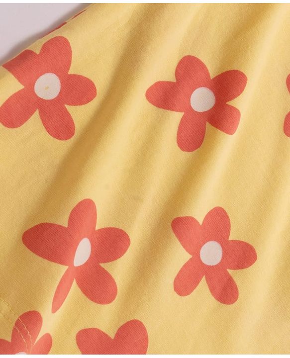 Pine Kids Single Jersey Knit Half Sleeves Co-ords Shorts Night Suit with Floral Print - Lemon