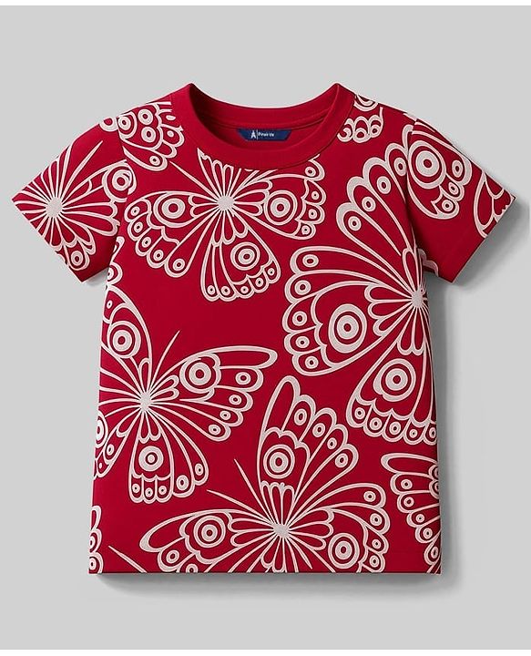 Pine Kids Single Jersey Knit Half Sleeves Co-ords Shorts Night Suit with Butterfly Print - Red