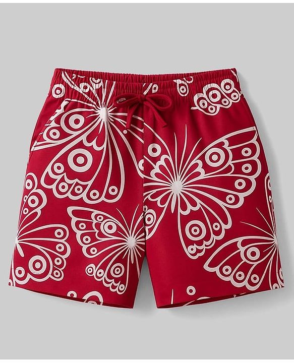 Pine Kids Single Jersey Knit Half Sleeves Co-ords Shorts Night Suit with Butterfly Print - Red