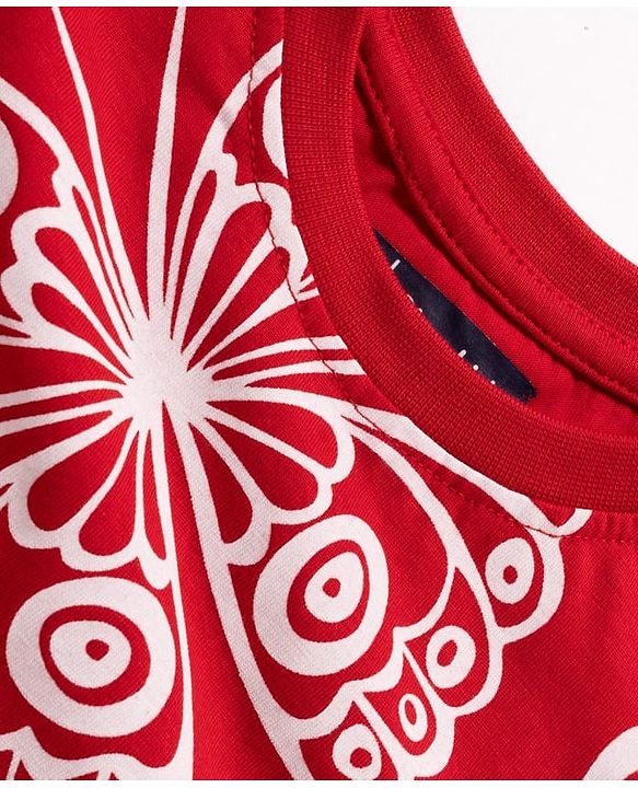 Pine Kids Single Jersey Knit Half Sleeves Co-ords Shorts Night Suit with Butterfly Print - Red