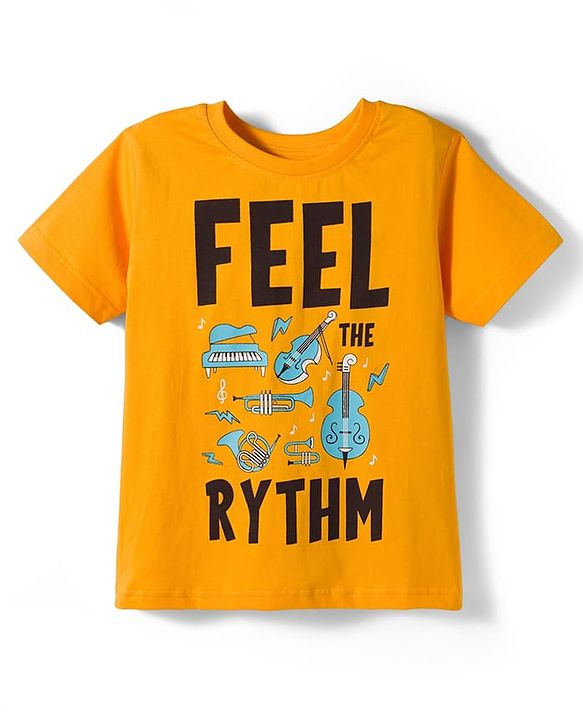 Pine Kids 100% Cotton Knit Half Sleeves Musical Theme Printed T-Shirt & Shorts Night Suit - Yellow