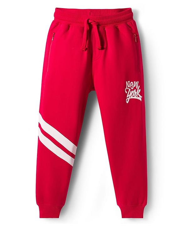 Pine Kids Knit Full Length Lounge Pant with Text Print - Red