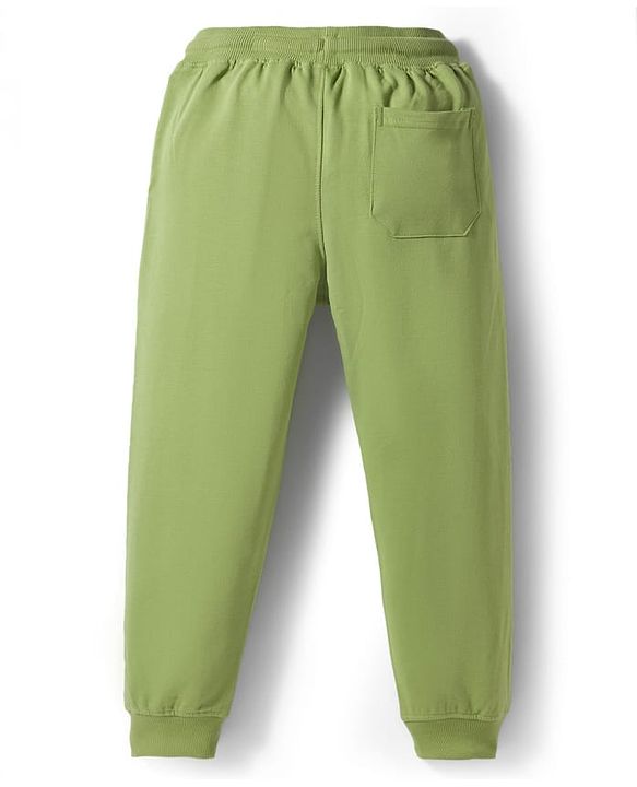 Pine Kids Knit Full Length Lounge Pant with Text Print - Olive Green
