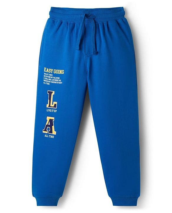 Pine Kids Knit Full Length Lounge Pant with Text Print - Blue