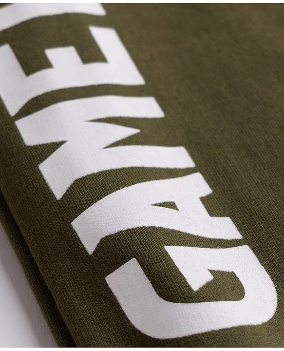 Pine Kids Knit Full Length Lounge Pant With Text Print - Olive Green