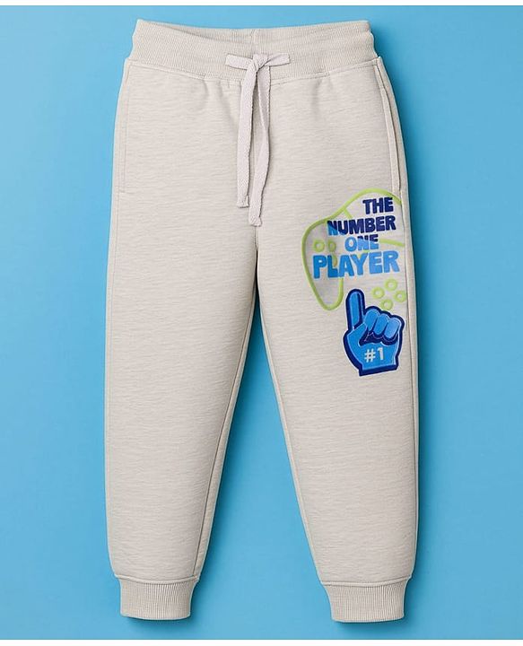 Pine Kids Knit Full Length Lounge Pant With Text Print - Grey
