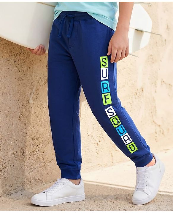 Pine Kids Knit Full Length Lounge Pant with Text Print - Navy Blue