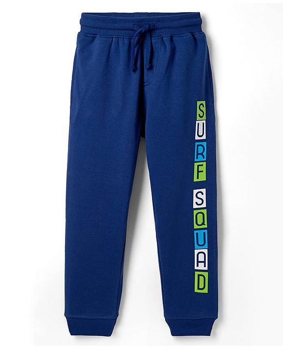 Pine Kids Knit Full Length Lounge Pant with Text Print - Navy Blue