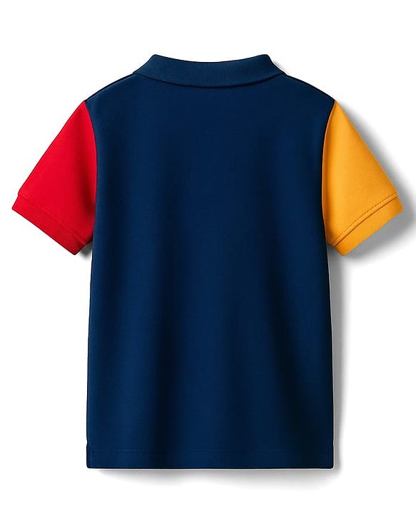 Babyhug Cotton Knit Half Sleeves Cut & Sew Polo T-Shirt with Text Graphic - Multicolor