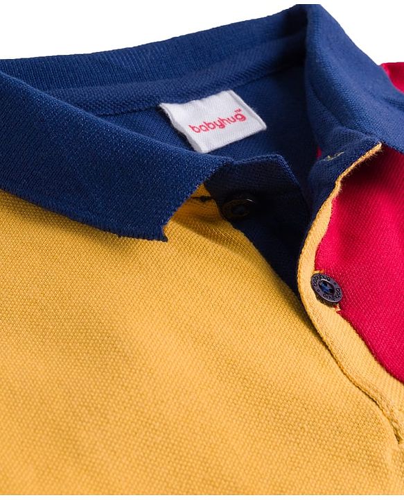 Babyhug Cotton Knit Half Sleeves Cut & Sew Polo T-Shirt with Text Graphic - Multicolor