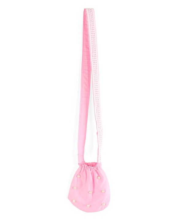 Pine Kids Woven Half Sleeves Solid Color Shirt Style Frock with Sling Bag - Pink