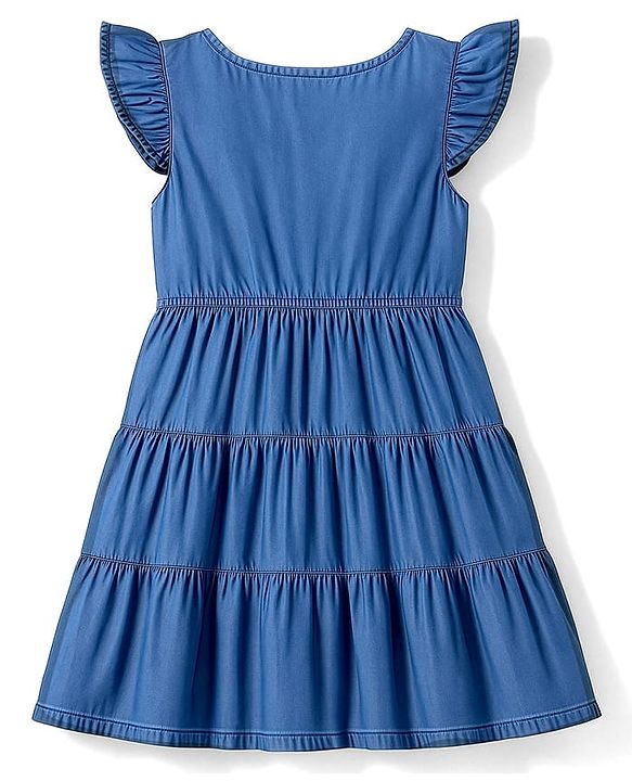 Pine Kids Cotton Woven Frill Sleeves Solid Frock - Blue