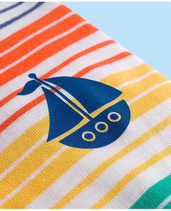 Babyhug Cotton Knit Half Sleeves Striped Polo T-Shirt with Ship Graphic - Multicolor