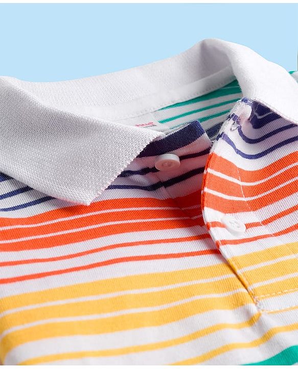 Babyhug Cotton Knit Half Sleeves Striped Polo T-Shirt with Ship Graphic - Multicolor