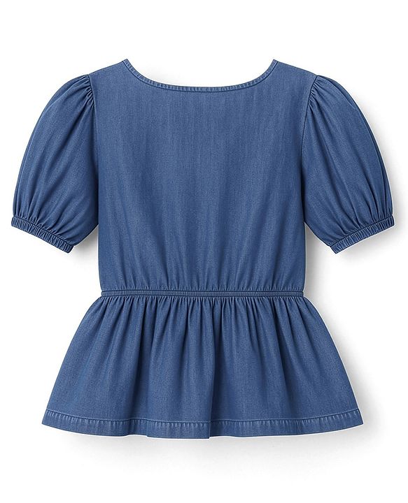 Pine Kids Cotton Woven Half Sleeves Solid Top - Blue