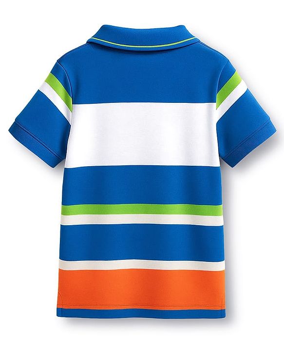 Babyhug Cotton Knit Half Sleeves Striped Polo T-Shirt with Text Graphic - Multicolor