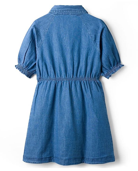 Pine Kids Cotton Woven Half Sleeves Frock With Text Print - Navy Blue