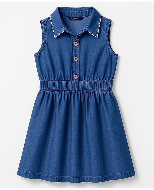 Pine Kids Cotton Woven Sleeveless Solid Frock - Navy Blue