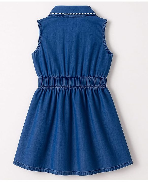 Pine Kids Cotton Woven Sleeveless Solid Frock - Navy Blue