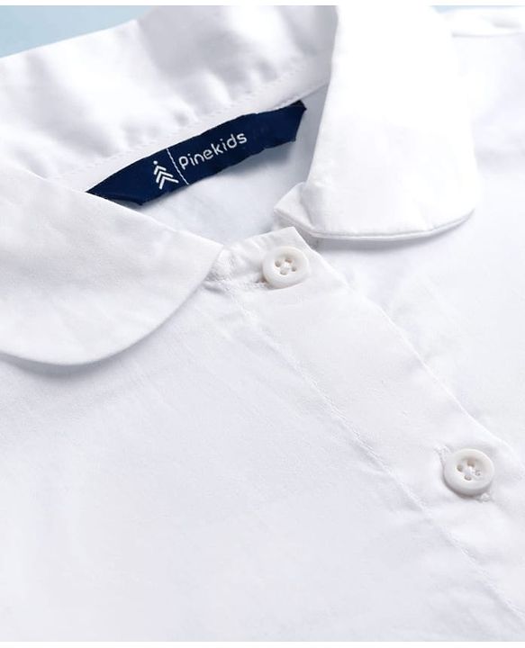 Pine Kids Cotton Woven Half Puffed Sleeves Top with Bow Applique - White
