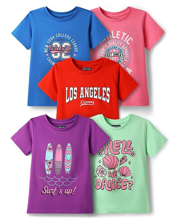 Pine Kids Cotton Knit T-Shirts Graphic Print Multi Colors 5-6 Years