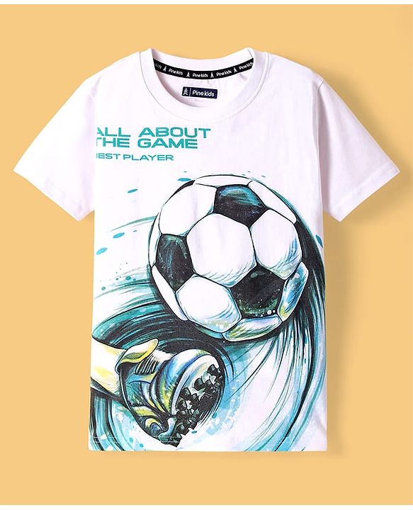 Pine Kids Cotton Knit Half Sleeves T-Shirt with Gaming Graphic - White