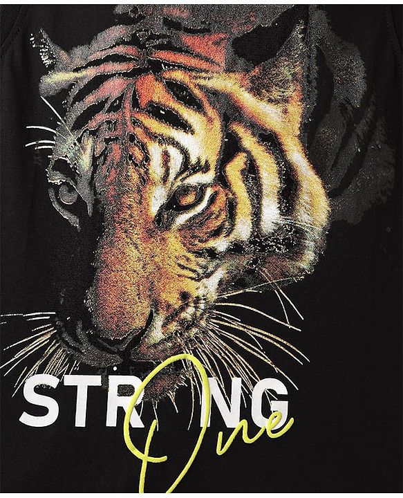 Pine Kids Cotton Knit Sleeveless Tank T-Shirt with Tiger Graphic - Black