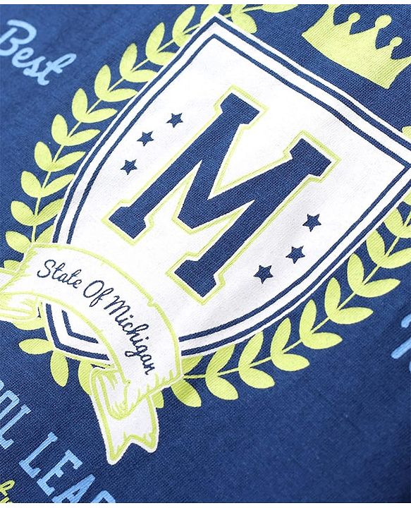 Pine Kids Cotton Knit Sleeveless Hooded T-Shirt With Text Print - Navy Blue
