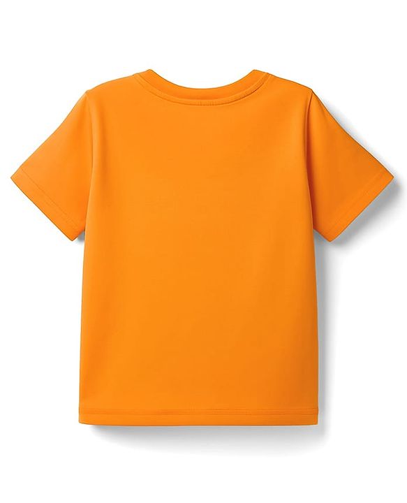 Pine Kids Cotton Knit Half Sleeves T-Shirt with Tropical Theme Graphic - Orange