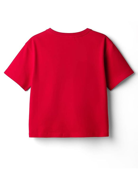 Pine Kids Cotton Knit Half Sleeves T-Shirt With Awesome Text Print - Red